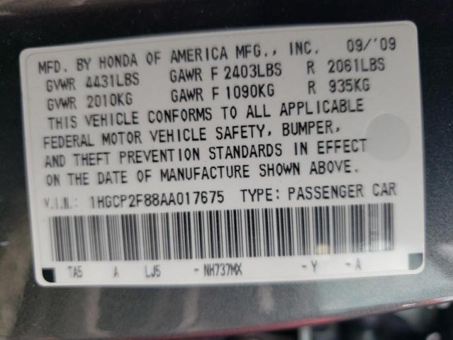 Photo 10 from auction – 2010 HONDA ACCORD EXL with VIN 1HGCP2F88AA017675