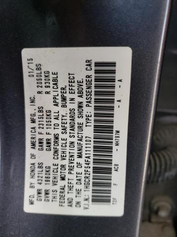 Photo 10 from auction – 2015 HONDA ACCORD SPO with VIN 1HGCR2F54FA111107