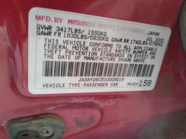 Photo 10 from auction – 2001 MITSUBISHI MIRAGE ES with VIN JA3AY26C51U009019
