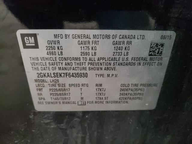 Photo 10 from auction – 2015 GMC TERRAIN SL with VIN 2GKALSEK7F6435930