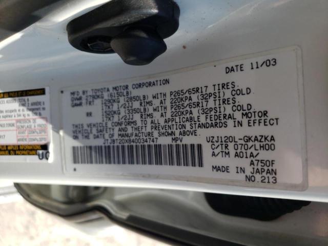 Photo 10 from auction – 2004 LEXUS GX 470 with VIN JTJBT20X840034747