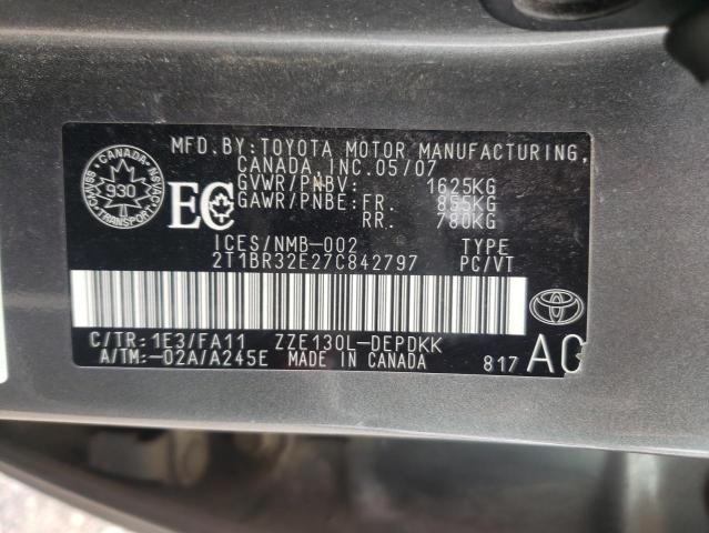 Photo 10 from auction – 2007 TOYOTA COROLLA CE with VIN 2T1BR32E27C842797