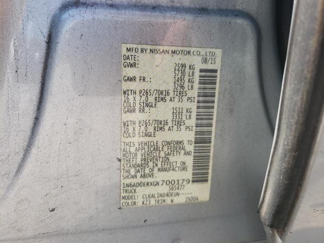 Photo 10 from auction – 2016 NISSAN FRONTIER S with VIN 1N6AD0ERXGN700179