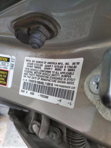 Photo 10 from auction – 2006 HONDA CIVIC with VIN 1HGFA16846L119916
