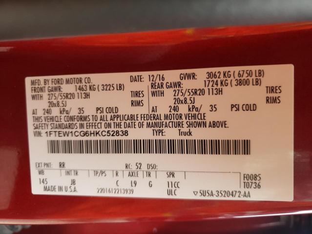 Photo 10 from auction – 2017 FORD F150 SUPER with VIN 1FTEW1CG6HKC52838