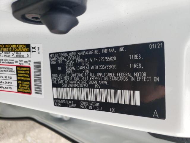 Photo 10 from auction – 2021 TOYOTA HIGHLANDER with VIN 5TDFZRBH9MS087357