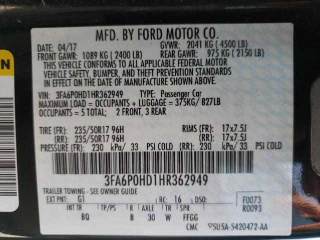 Photo 10 from auction – 2017 FORD FUSION SE with VIN 3FA6P0HD1HR362949