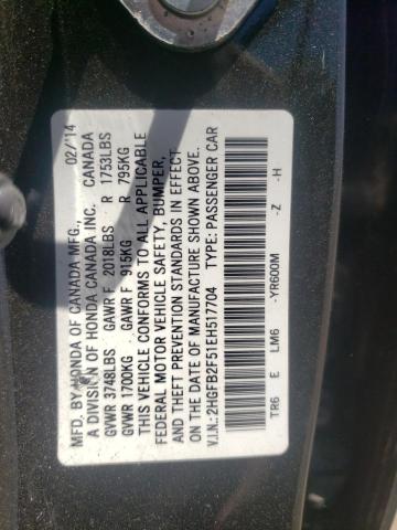 Photo 10 from auction – 2014 HONDA CIVIC LX with VIN 2HGFB2F51EH517704