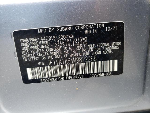 Photo 10 from auction – 2021 SUBARU WRX with VIN JF1VA1A64M9822268