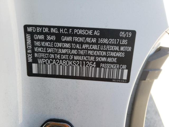 Photo 10 from auction – 2019 PORSCHE BOXSTER BA with VIN WP0CA2A80KS211264