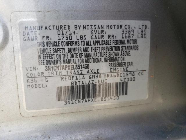 Photo 10 from auction – 2014 NISSAN VERSA S with VIN 3N1CN7APXEL851450
