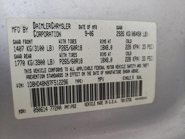 Photo 10 from auction – 2007 DODGE DURANGO SL with VIN 1D8HD48N97F512296