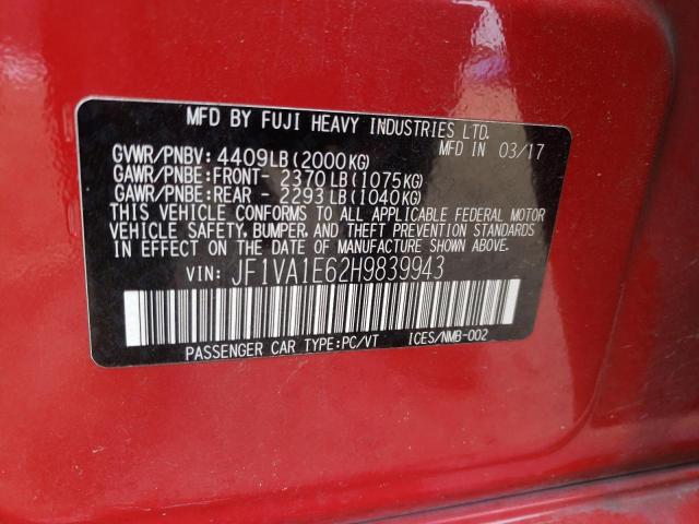 Photo 10 from auction – 2017 SUBARU WRX PREMIU with VIN JF1VA1E62H9839943