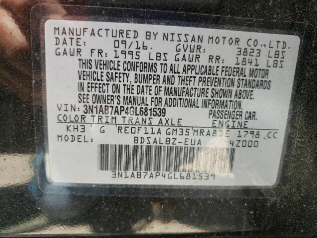 Photo 10 from auction – 2016 NISSAN SENTRA S with VIN 3N1AB7AP4GL681539