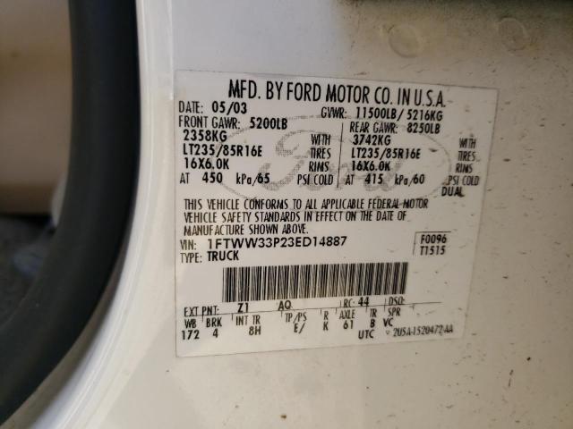 Photo 10 from auction – 2003 FORD F350 SUPER with VIN 1FTWW33P23ED14887