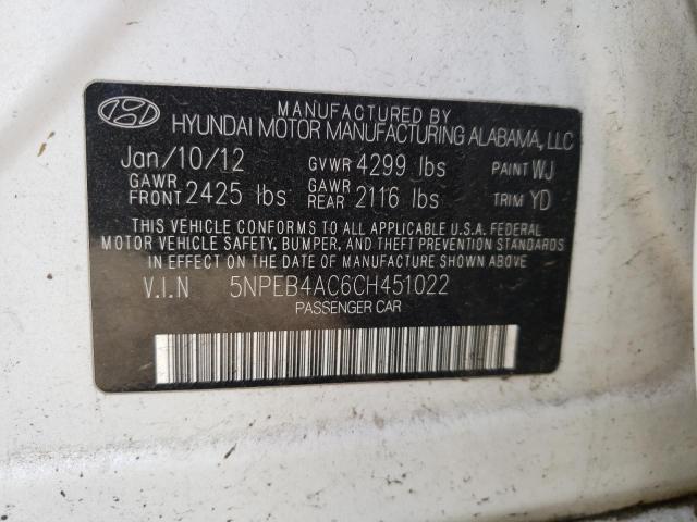 Photo 10 from auction – 2012 HYUNDAI SONATA GLS with VIN 5NPEB4AC6CH451022