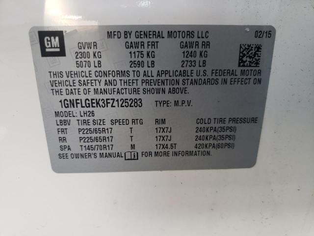 Photo 10 from auction – 2015 CHEVROLET EQUINOX LT with VIN 1GNFLGEK3FZ125283