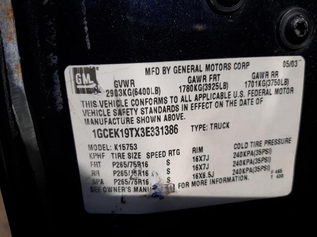 Photo 10 from auction – 2003 CHEVROLET SILVERADO with VIN 1GCEK19TX3E331386