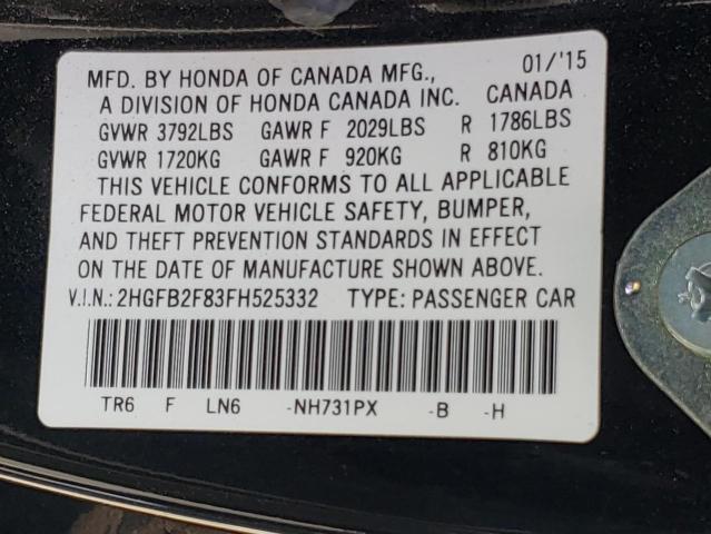 Photo 10 from auction – 2015 HONDA CIVIC EX with VIN 2HGFB2F83FH525332