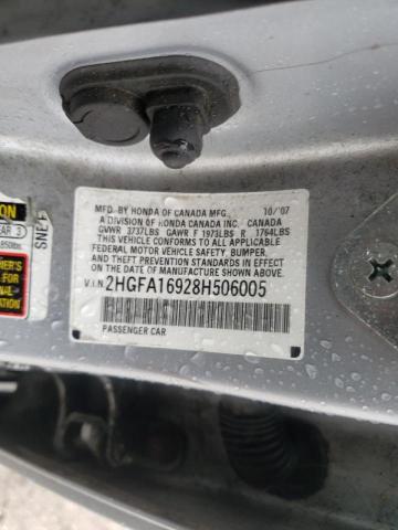 Photo 10 from auction – 2008 HONDA CIVIC EXL with VIN 2HGFA16928H506005
