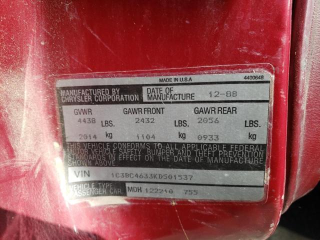Photo 10 from auction – 1989 CHRYSLER NEW YORKER with VIN 1C3BC4633KD501537