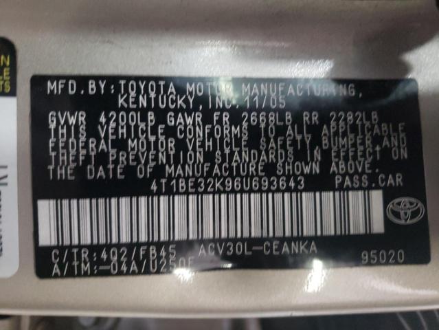 Photo 10 from auction – 2006 TOYOTA CAMRY LE with VIN 4T1BE32K96U693643