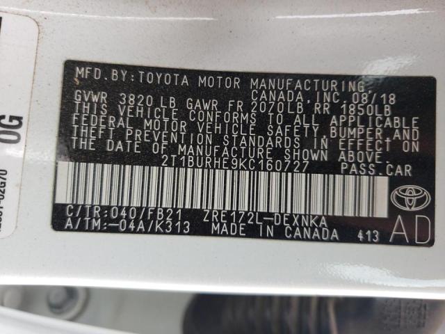 Photo 10 from auction – 2019 TOYOTA COROLLA L with VIN 2T1BURHE9KC160727
