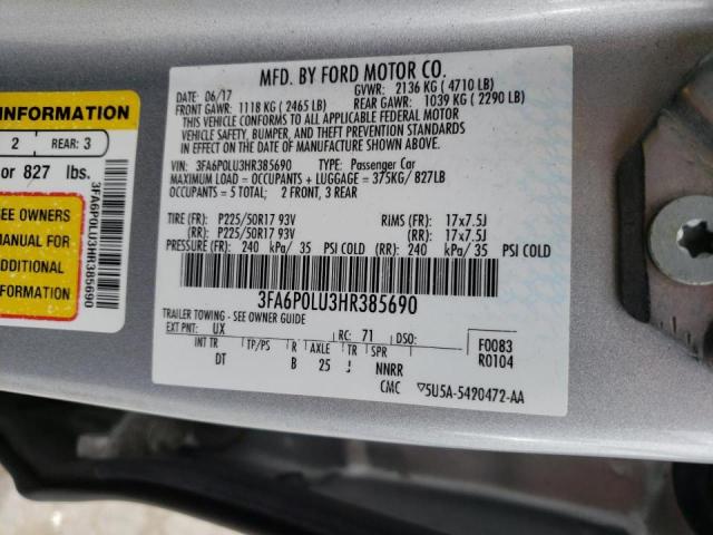 Photo 10 from auction – 2017 FORD FUSION SE with VIN 3FA6P0LU3HR385690