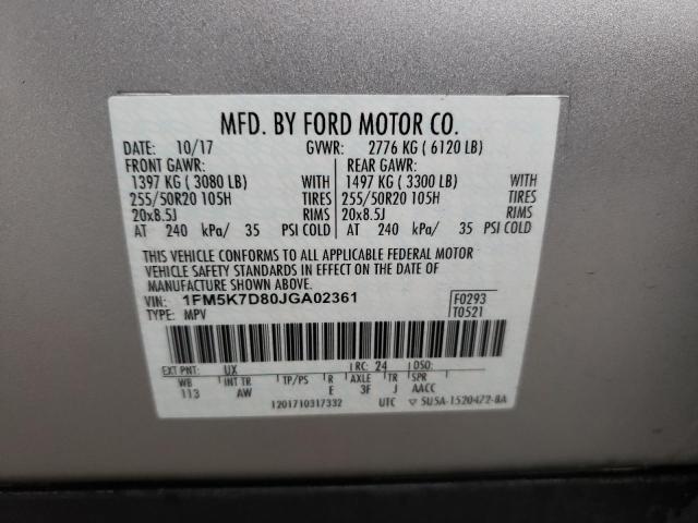 Photo 10 from auction – 2018 FORD EXPLORER X with VIN 1FM5K7D80JGA02361