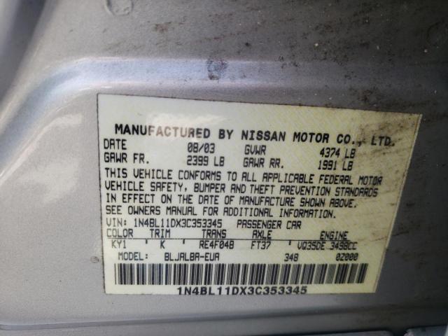 Photo 10 from auction – 2003 NISSAN ALTIMA SE with VIN 1N4BL11DX3C353345