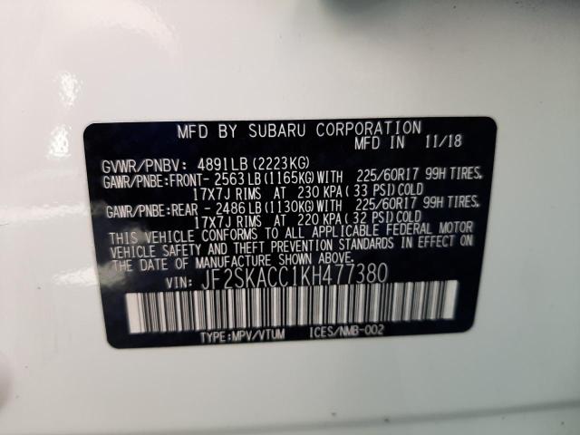 Photo 10 from auction – 2019 SUBARU FORESTER with VIN JF2SKACC1KH477380