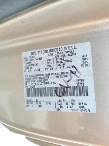 Photo 10 from auction – 2000 FORD F150 with VIN 1FTPX17L0YNB11274