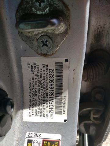 Photo 10 from auction – 2006 HONDA CIVIC EX with VIN 2HGFA15816H503232