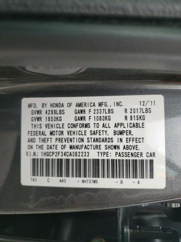 Photo 10 from auction – 2012 HONDA ACCORD LX with VIN 1HGCP2F34CA062233