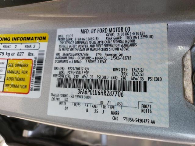 Photo 10 from auction – 2017 FORD FUSION SE with VIN 3FA6P0LU6HR287706