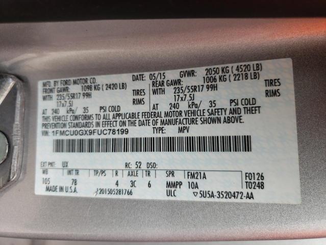 Photo 10 from auction – 2015 FORD ESCAPE SE with VIN 1FMCU0GX9FUC78199