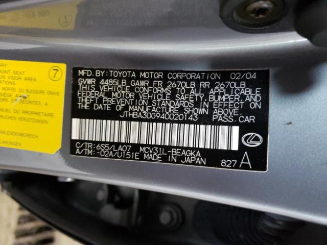 Photo 10 from auction – 2004 LEXUS ES 330 with VIN JTHBA30G940020143
