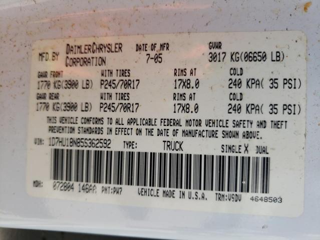 Photo 10 from auction – 2005 DODGE RAM 1500 S with VIN 1D7HU18N85S362592