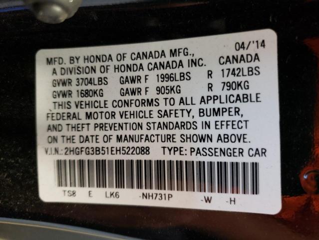 Photo 10 from auction – 2014 HONDA CIVIC with VIN 2HGFG3B51EH522088