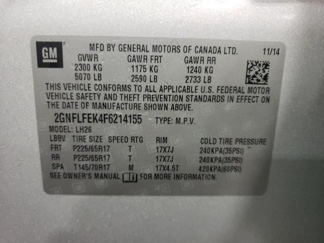 Photo 10 from auction – 2015 CHEVROLET EQUINOX LT with VIN 2GNFLFEK4F6214155