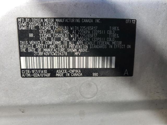Photo 10 from auction – 2012 TOYOTA RAV4 with VIN 2T3BF4DV1CW234278