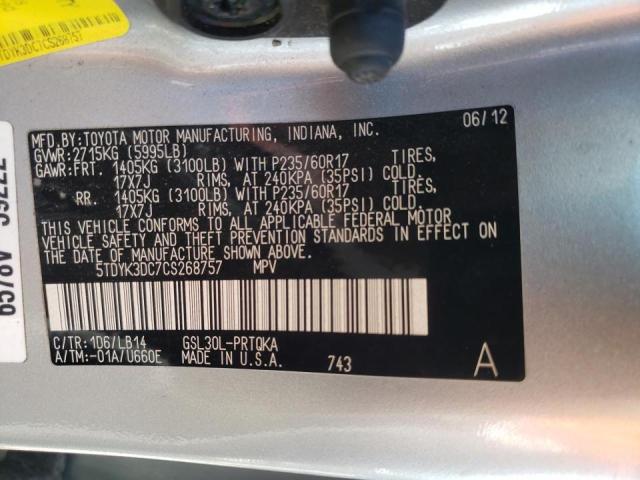 Photo 10 from auction – 2012 TOYOTA SIENNA XLE with VIN 5TDYK3DC7CS268757
