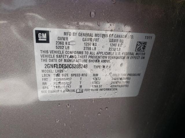 Photo 10 from auction – 2012 CHEVROLET EQUINOX LT with VIN 2GNFLDE50C6208248