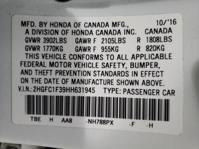 Photo 10 from auction – 2017 HONDA CIVIC EX with VIN 2HGFC1F39HH631945