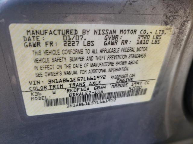 Photo 10 from auction – 2007 NISSAN SENTRA with VIN 3N1AB61E57L661972
