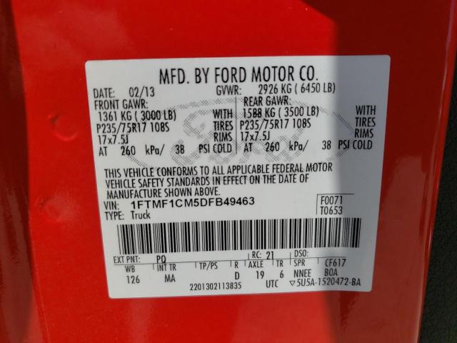 Photo 10 from auction – 2013 FORD F150 with VIN 1FTMF1CM5DFB49463
