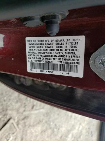 Photo 10 from auction – 2012 HONDA CIVIC LX with VIN 19XFB2F57CE095039