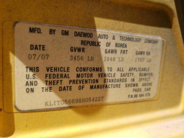Photo 10 from auction – 2008 CHEVROLET AVEO LT with VIN KL1TG56698B054227