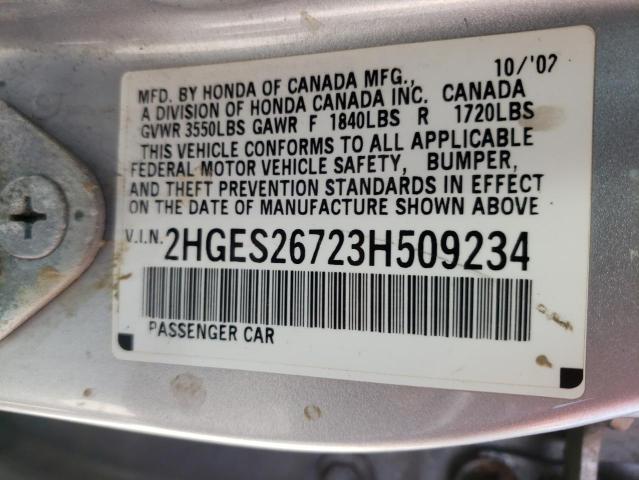 Photo 10 from auction – 2003 HONDA CIVIC EX with VIN 2HGES26723H509234