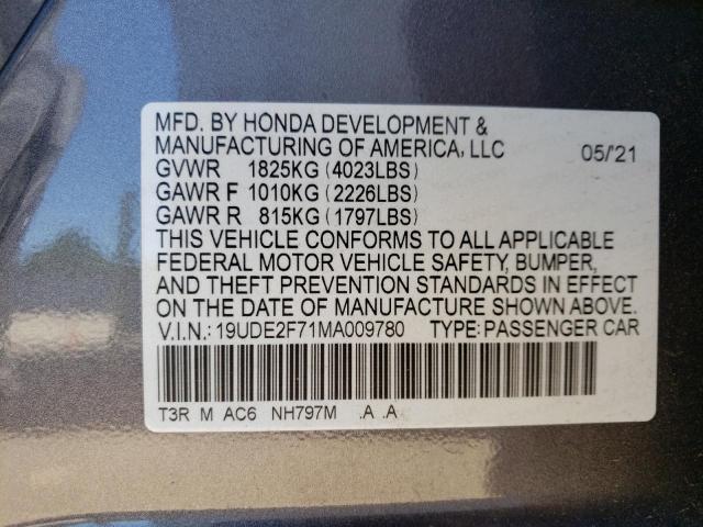 Photo 10 from auction – 2021 ACURA ILX PREMIU with VIN 19UDE2F71MA009780